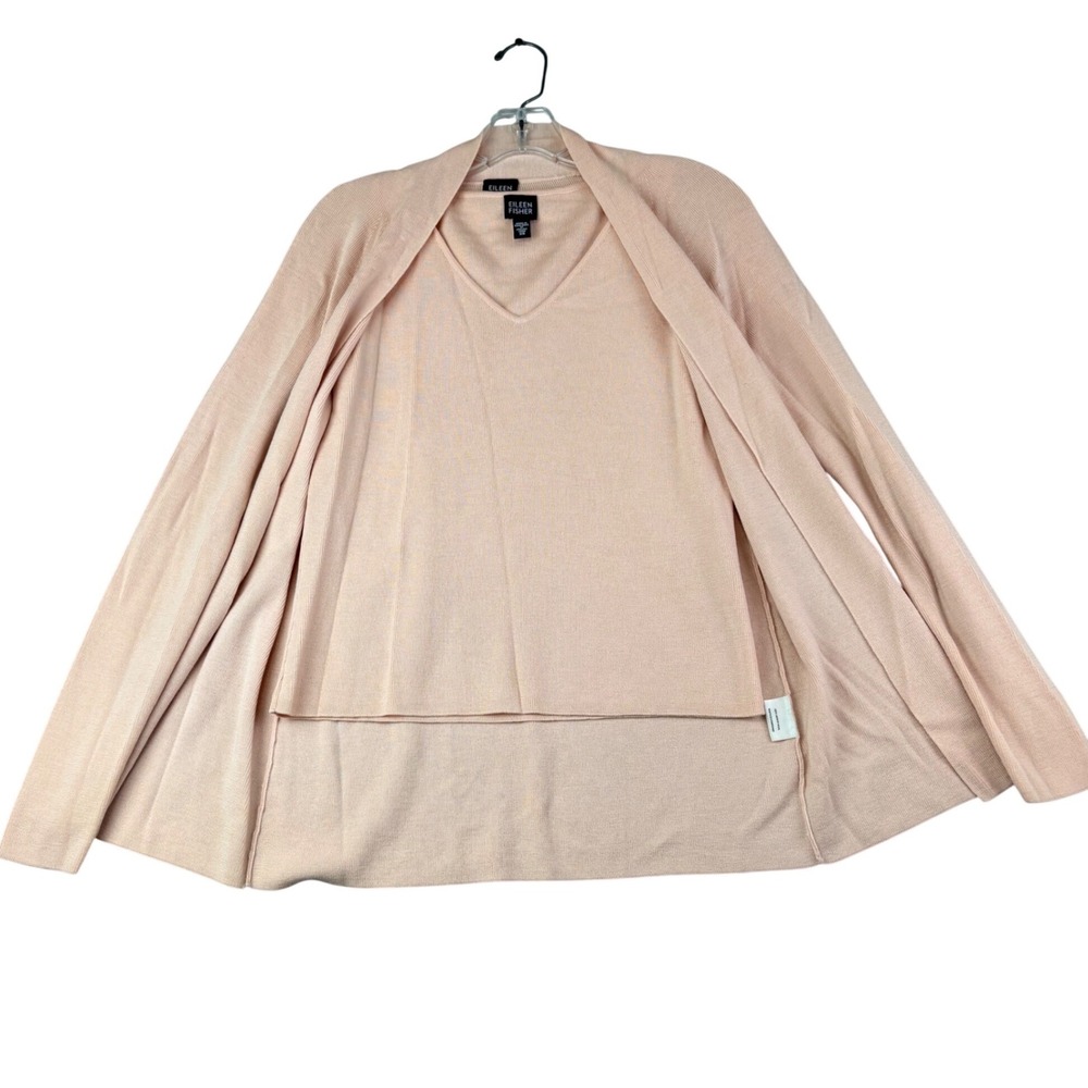 Eileen Fisher XS Peach Merino Wool Twin Set Cardigan & Tank Top Italian Yarn
